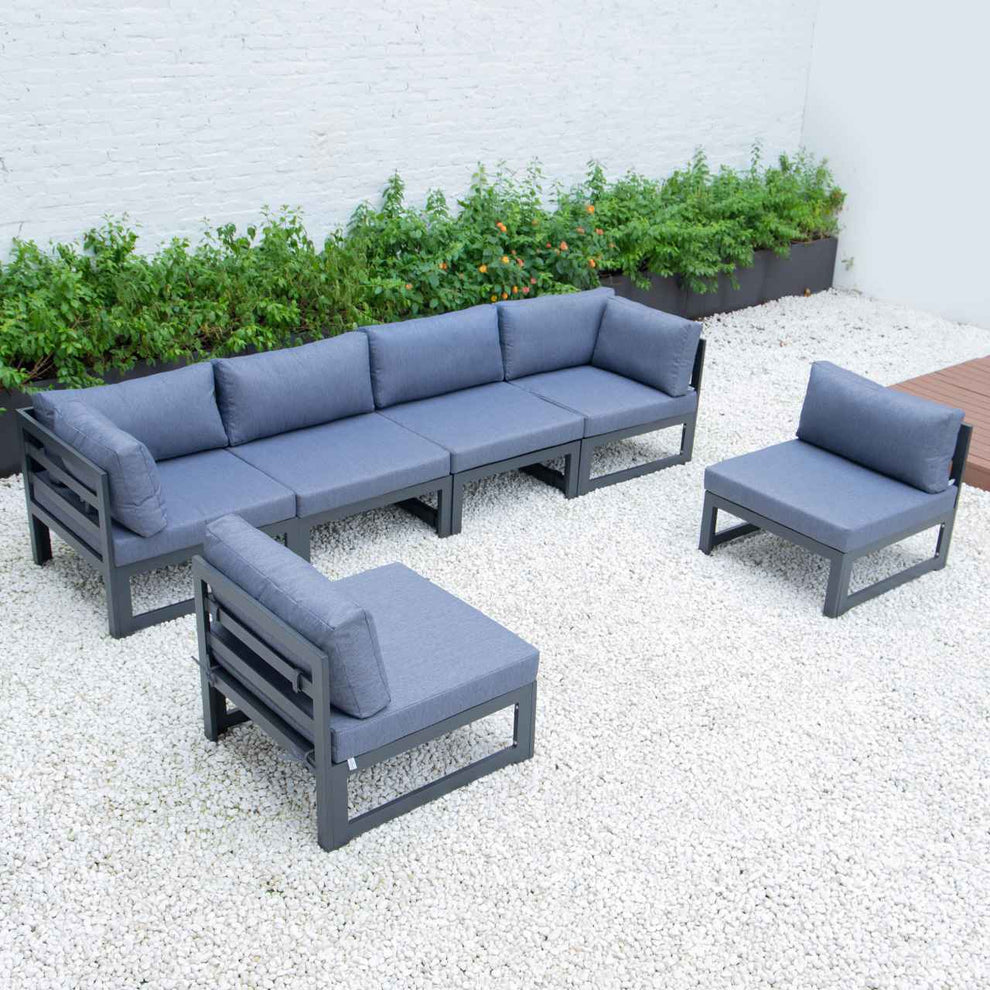 LeisureMod Chelsea 6-Piece Patio Sectional Black Aluminum With Cushions | Outdoor Sofas, Loveseats & Sectionals | Modishstore - 14