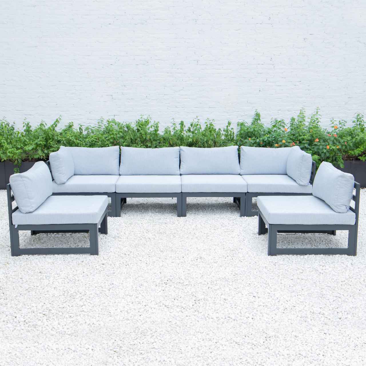 LeisureMod Chelsea 6-Piece Patio Sectional Black Aluminum With Cushions | Outdoor Sofas, Loveseats & Sectionals | Modishstore - 20