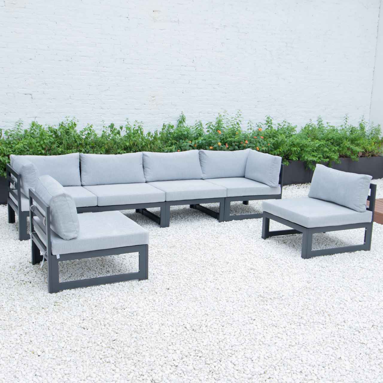 LeisureMod Chelsea 6-Piece Patio Sectional Black Aluminum With Cushions | Outdoor Sofas, Loveseats & Sectionals | Modishstore - 22