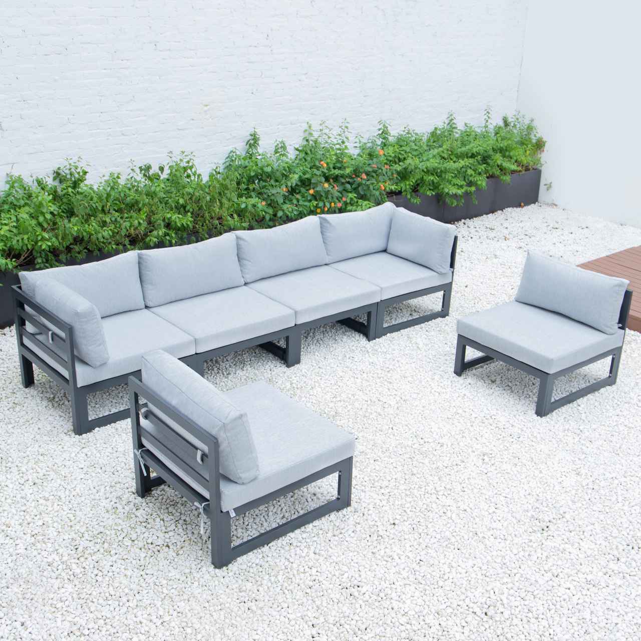 LeisureMod Chelsea 6-Piece Patio Sectional Black Aluminum With Cushions | Outdoor Sofas, Loveseats & Sectionals | Modishstore - 21