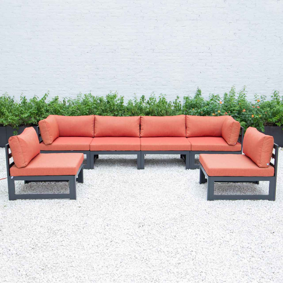 LeisureMod Chelsea 6-Piece Patio Sectional Black Aluminum With Cushions | Outdoor Sofas, Loveseats & Sectionals | Modishstore - 25