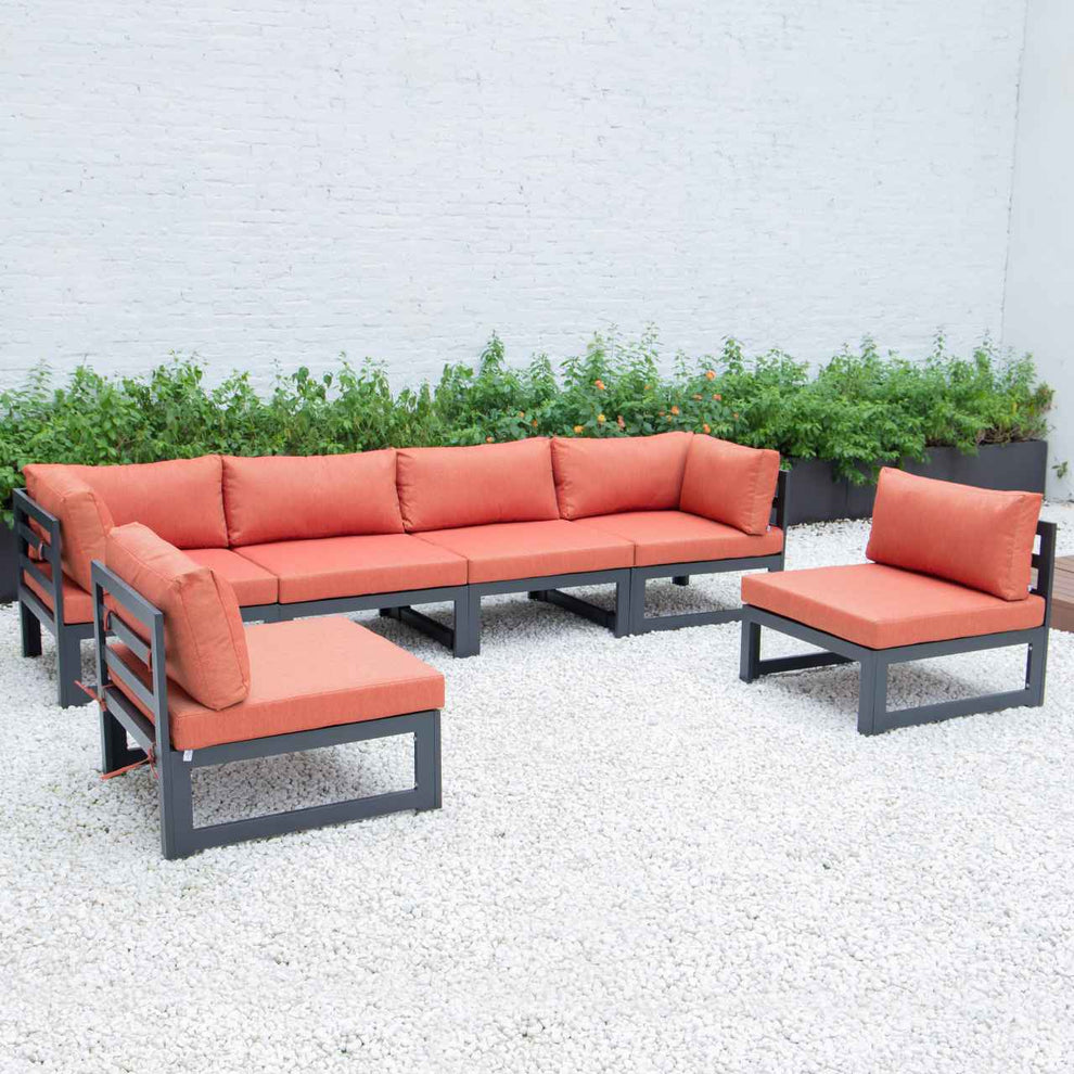 LeisureMod Chelsea 6-Piece Patio Sectional Black Aluminum With Cushions | Outdoor Sofas, Loveseats & Sectionals | Modishstore - 27