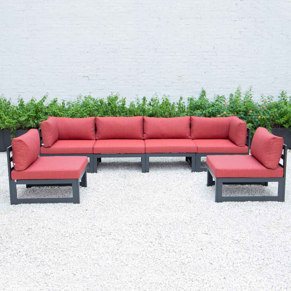 LeisureMod Chelsea 6-Piece Patio Sectional Black Aluminum With Cushions | Outdoor Sofas, Loveseats & Sectionals | Modishstore - 30
