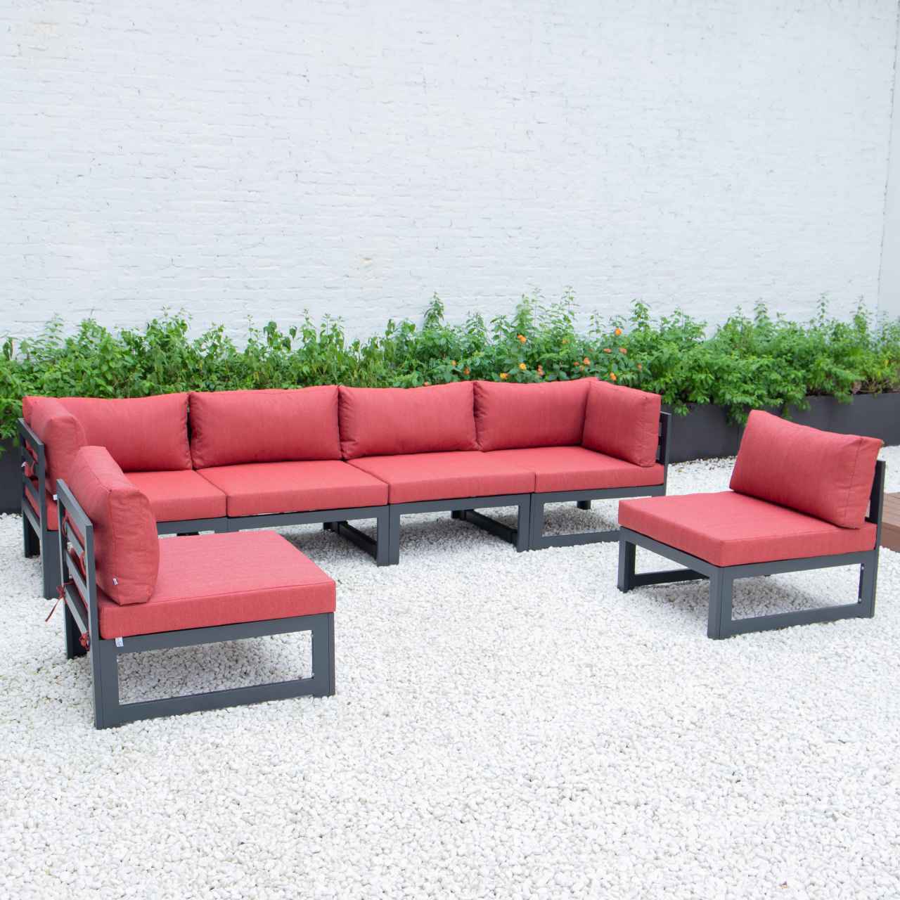LeisureMod Chelsea 6-Piece Patio Sectional Black Aluminum With Cushions | Outdoor Sofas, Loveseats & Sectionals | Modishstore - 32