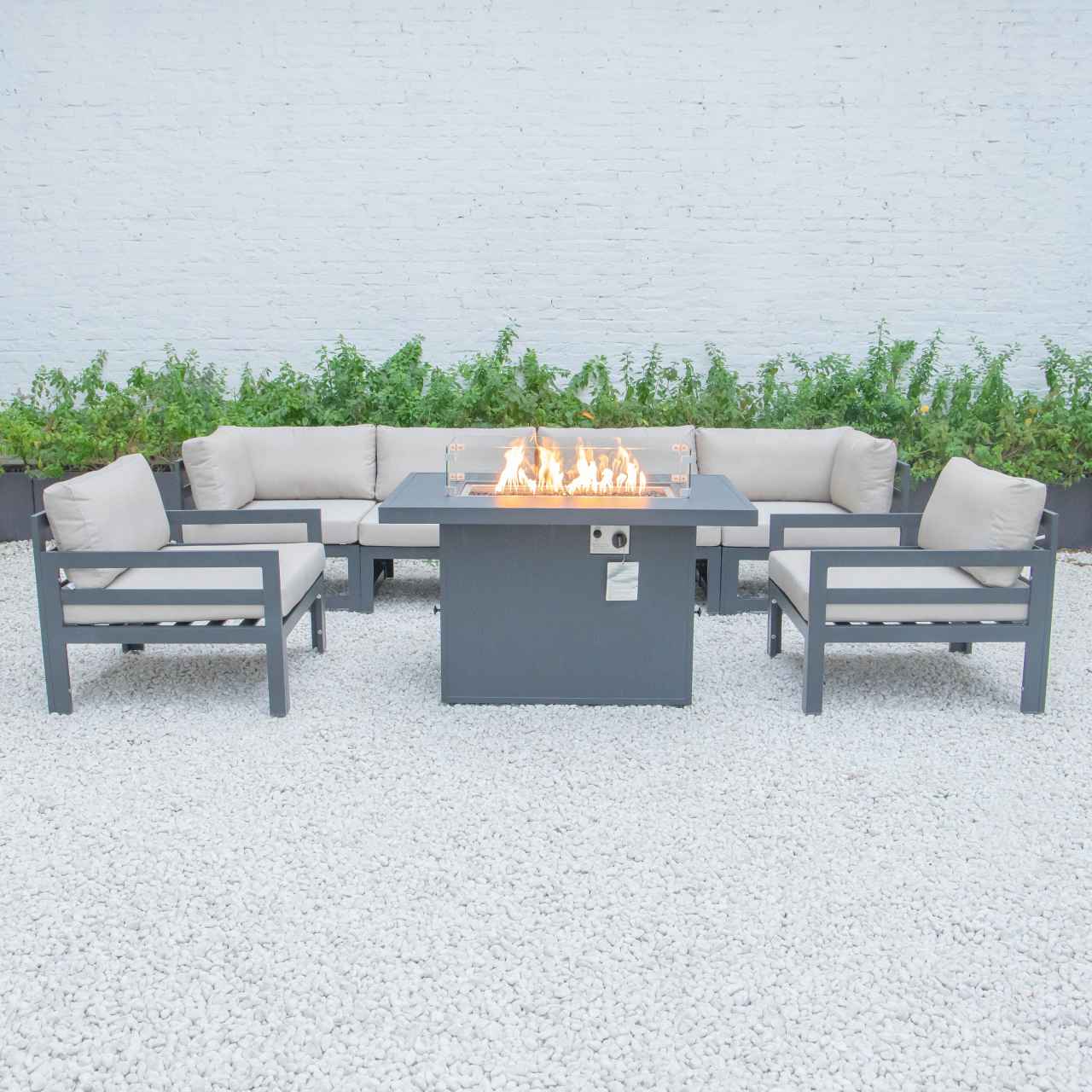 LeisureMod Chelsea 7-Piece Patio Armchair Sectional And Fire Pit Table Black Aluminum With Cushions | Outdoor Sofas, Loveseats & Sectionals | Modishstore - 4