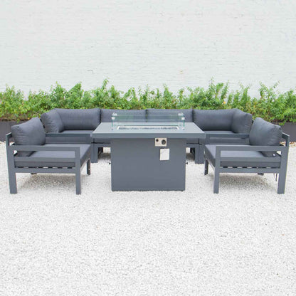 LeisureMod Chelsea 7-Piece Patio Armchair Sectional And Fire Pit Table Black Aluminum With Cushions | Outdoor Sofas, Loveseats & Sectionals | Modishstore - 16