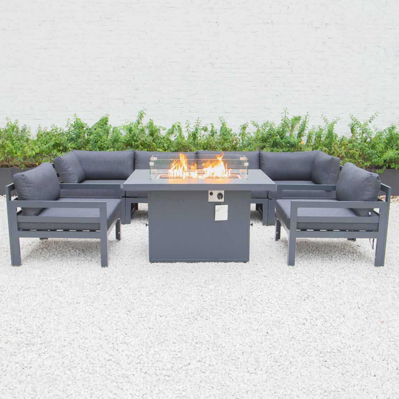 LeisureMod Chelsea 7-Piece Patio Armchair Sectional And Fire Pit Table Black Aluminum With Cushions | Outdoor Sofas, Loveseats & Sectionals | Modishstore - 15