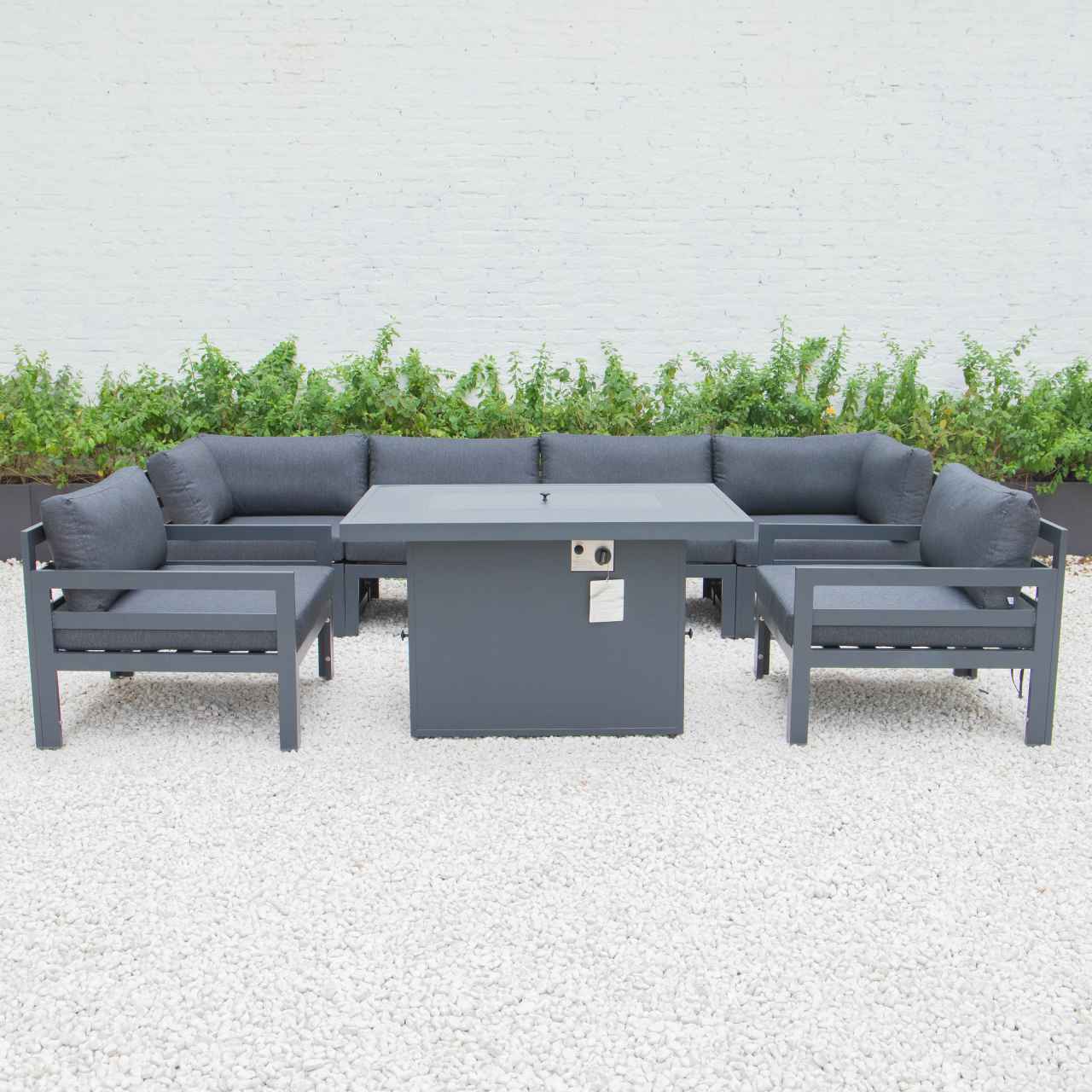 LeisureMod Chelsea 7-Piece Patio Armchair Sectional And Fire Pit Table Black Aluminum With Cushions | Outdoor Sofas, Loveseats & Sectionals | Modishstore - 21