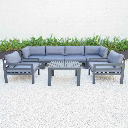 LeisureMod Chelsea 7-Piece Patio Armchair Sectional And Fire Pit Table Black Aluminum With Cushions | Outdoor Sofas, Loveseats & Sectionals | Modishstore - 29