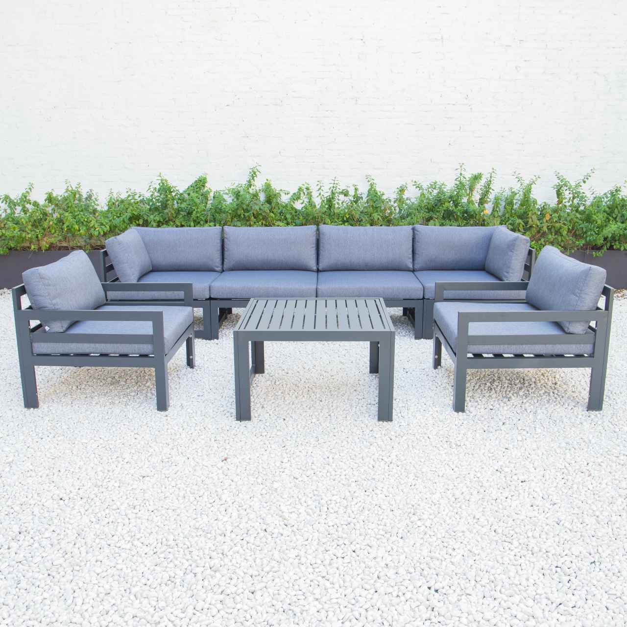 LeisureMod Chelsea 7-Piece Patio Armchair Sectional And Coffee Table Set Black Aluminum With Cushions | Outdoor Sofas, Loveseats & Sectionals | Modishstore - 15