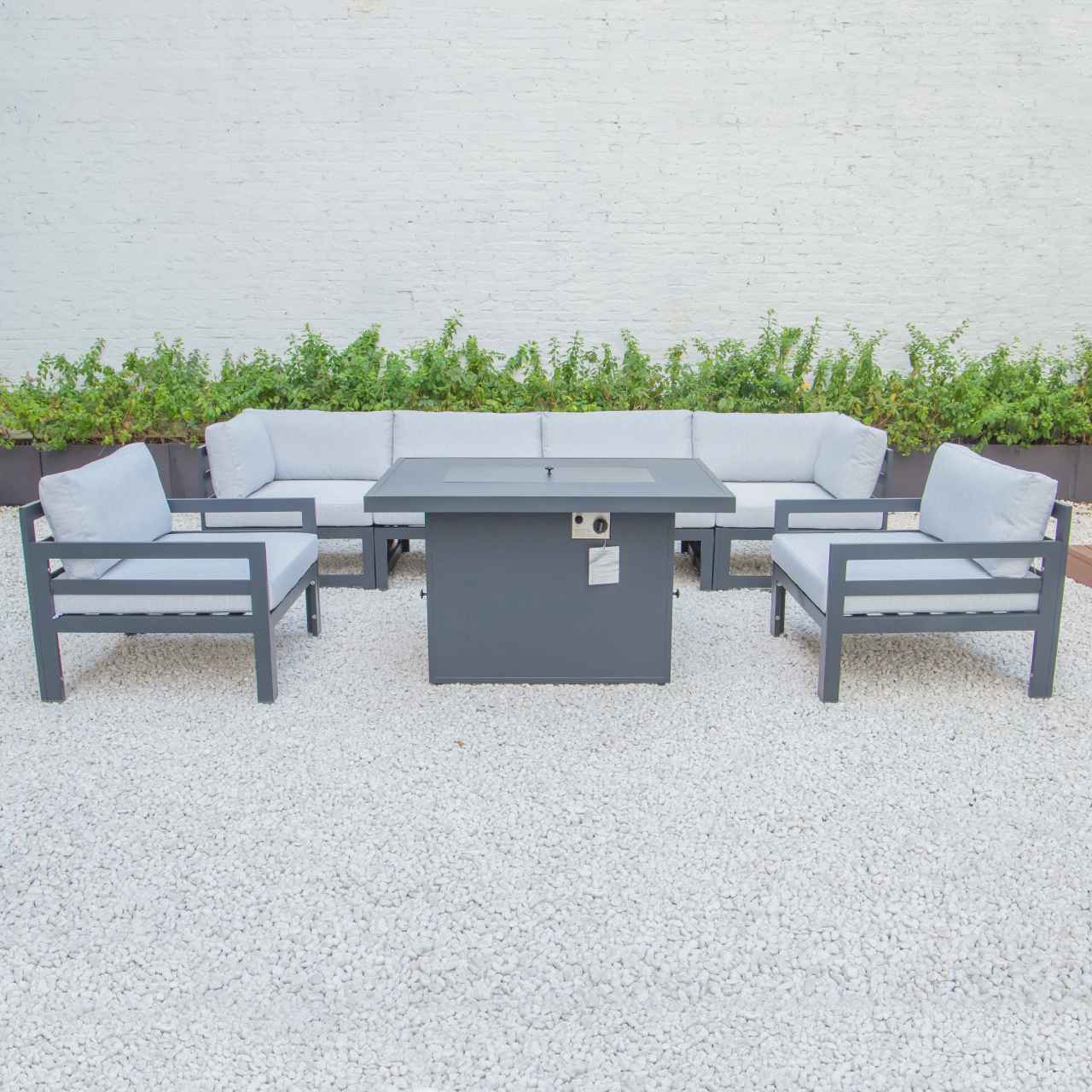 LeisureMod Chelsea 7-Piece Patio Armchair Sectional And Fire Pit Table Black Aluminum With Cushions | Outdoor Sofas, Loveseats & Sectionals | Modishstore - 40