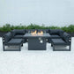 LeisureMod Chelsea 7-Piece Patio Sectional And Fire Pit Table Black Aluminum With Cushions | Outdoor Sofas, Loveseats & Sectionals | Modishstore - 12