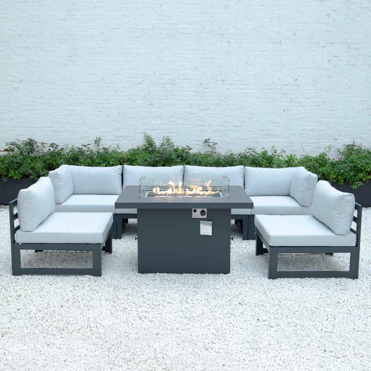 LeisureMod Chelsea 7-Piece Patio Sectional And Fire Pit Table Black Aluminum With Cushions | Outdoor Sofas, Loveseats & Sectionals | Modishstore - 31