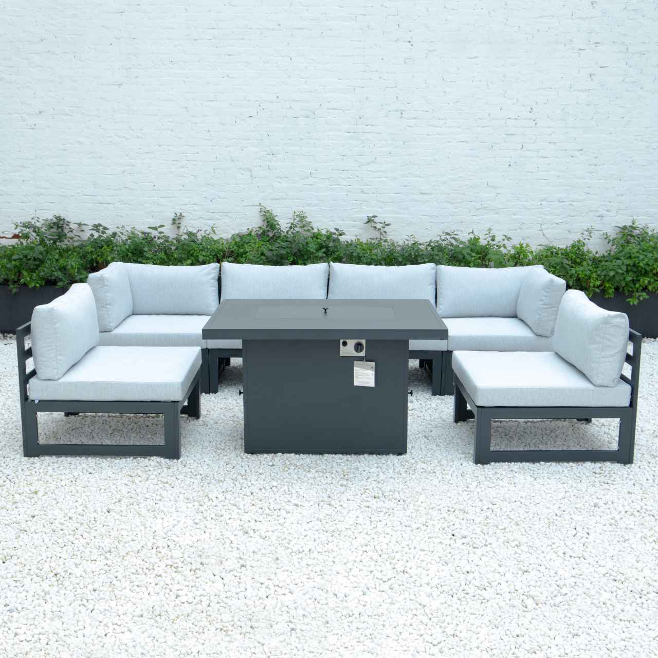 LeisureMod Chelsea 7-Piece Patio Sectional And Fire Pit Table Black Aluminum With Cushions | Outdoor Sofas, Loveseats & Sectionals | Modishstore - 30