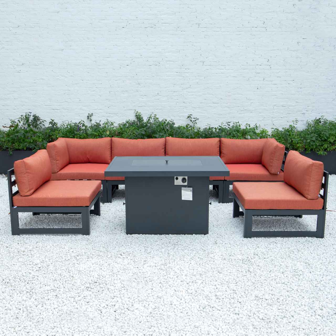 LeisureMod Chelsea 7-Piece Patio Sectional And Fire Pit Table Black Aluminum With Cushions | Outdoor Sofas, Loveseats & Sectionals | Modishstore - 40