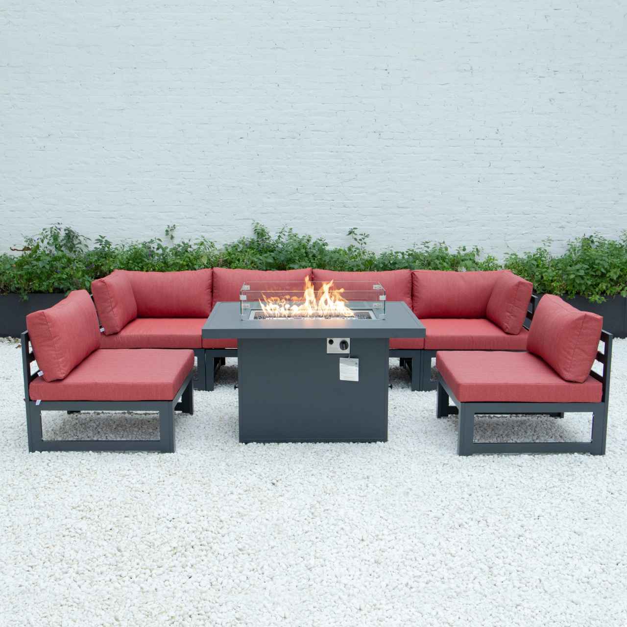 LeisureMod Chelsea 7-Piece Patio Sectional And Fire Pit Table Black Aluminum With Cushions | Outdoor Sofas, Loveseats & Sectionals | Modishstore - 51