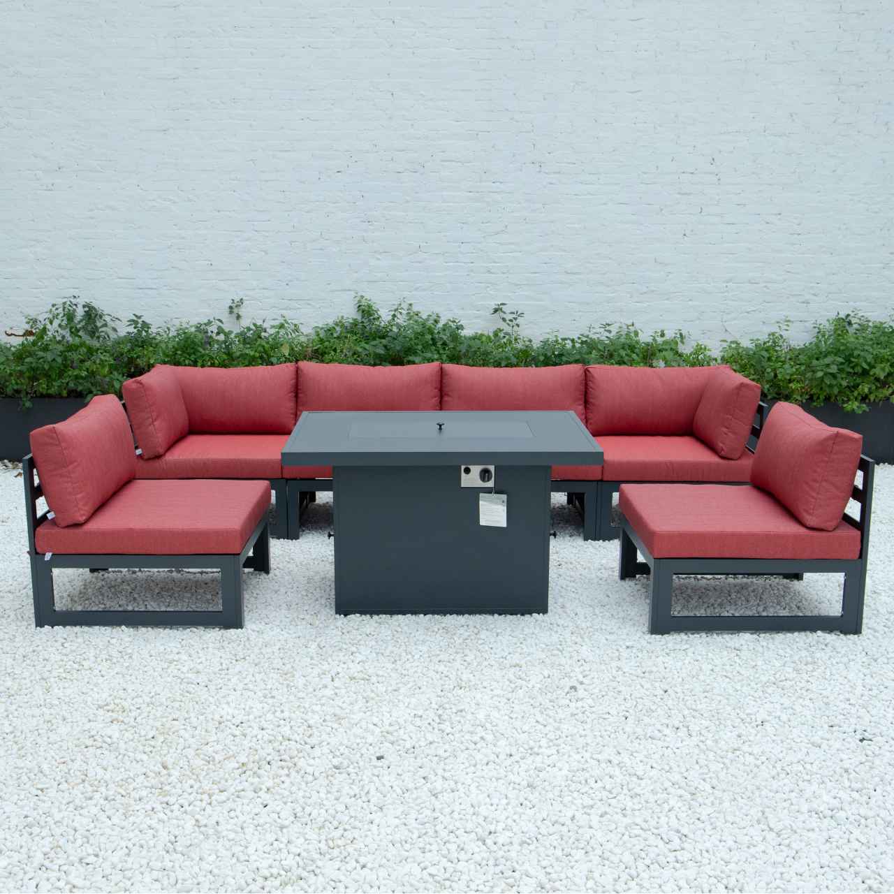 LeisureMod Chelsea 7-Piece Patio Sectional And Fire Pit Table Black Aluminum With Cushions | Outdoor Sofas, Loveseats & Sectionals | Modishstore - 50