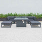 LeisureMod Chelsea 7-Piece Patio Ottoman Sectional And Fire Pit Table Black Aluminum With Cushions | Outdoor Sofas, Loveseats & Sectionals | Modishstore - 21