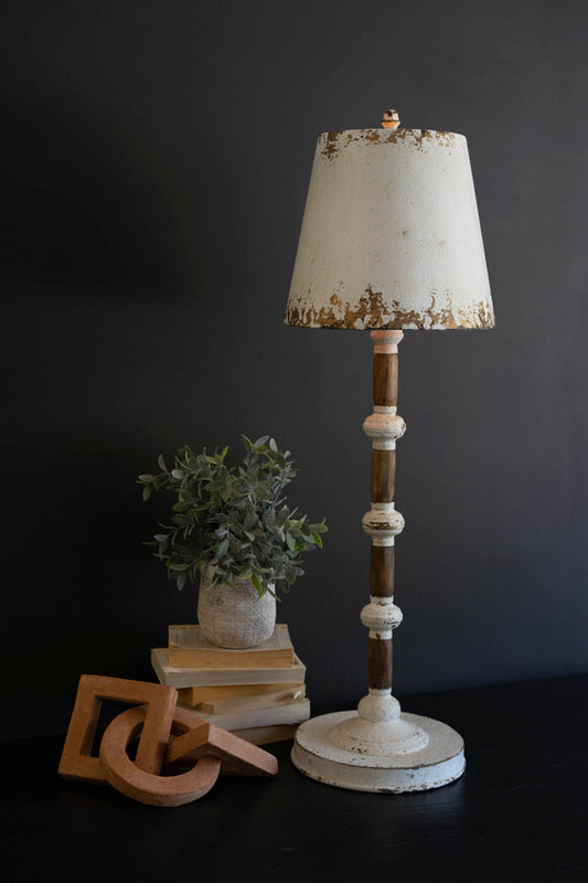 Table Lamp - Antique White With Wood Spindle By Kalalou | Table Lamps | Modishstore