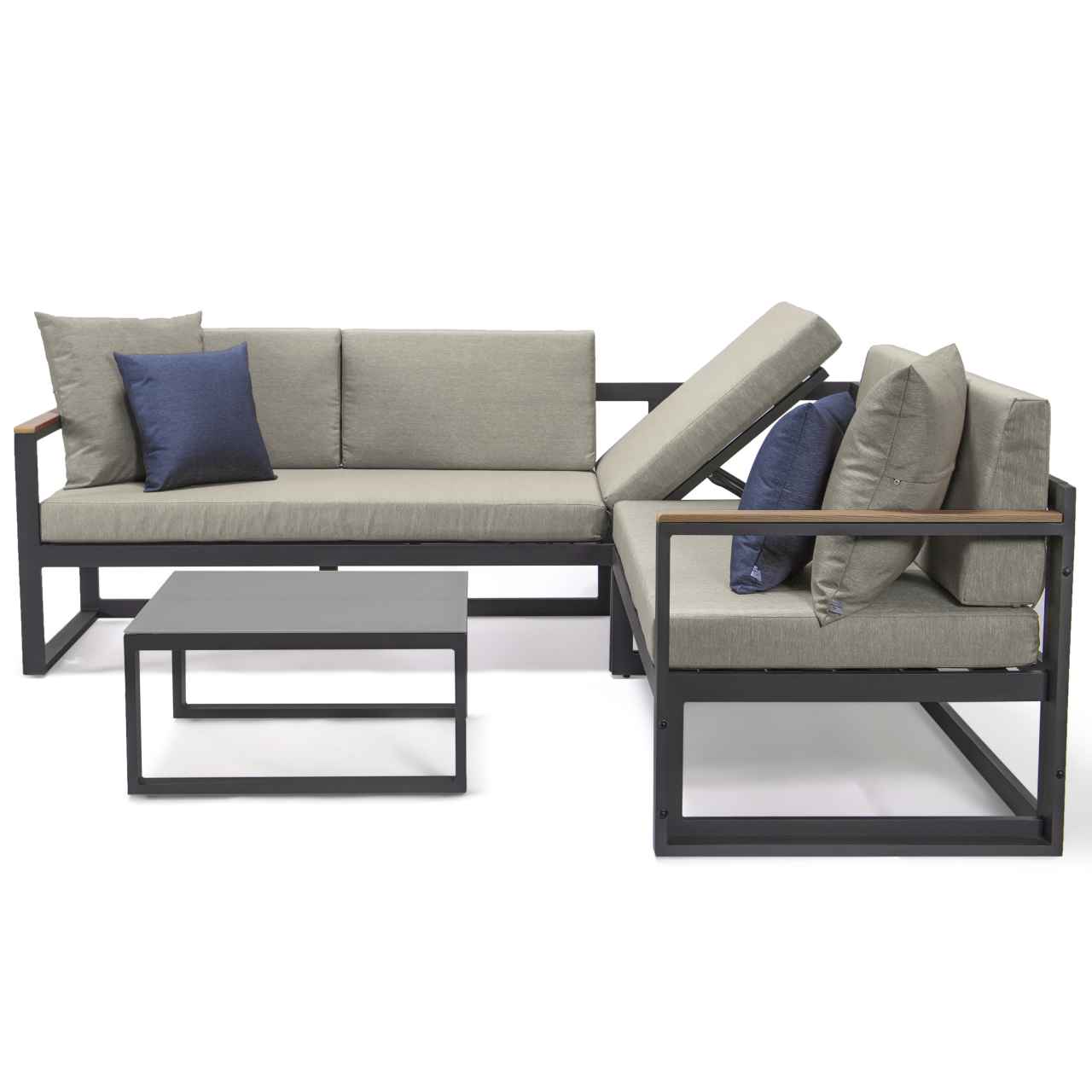 LeisureMod Chelsea Black Sectional With Adjustable Headrest & Coffee Table With Two Tone Cushions | Outdoor Sofas, Loveseats & Sectionals | Modishstore - 14