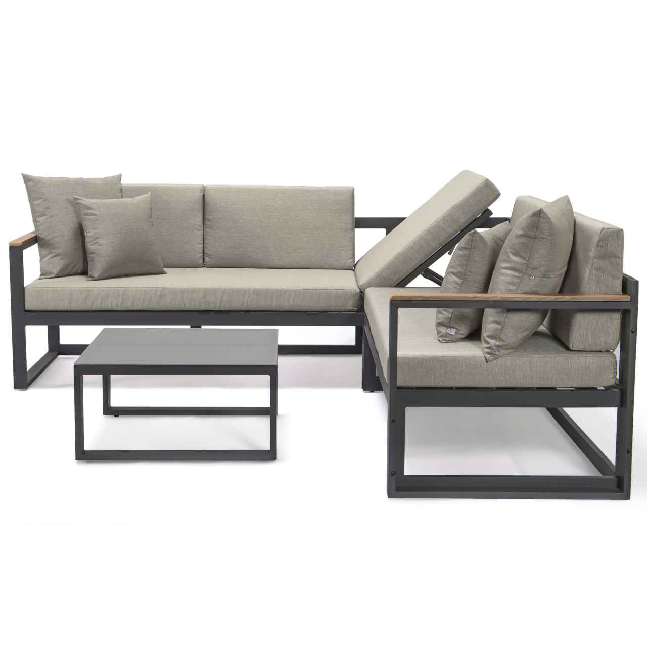 LeisureMod Chelsea Black Sectional With Adjustable Headrest & Coffee Table With Cushions | Outdoor Sofas, Loveseats & Sectionals | Modishstore - 15