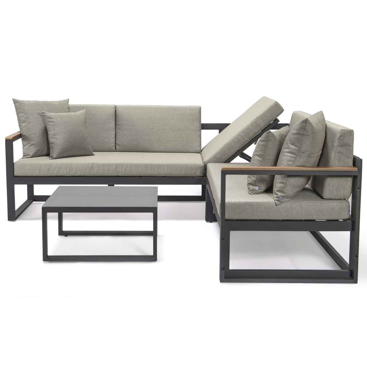 LeisureMod Chelsea Black Sectional With Adjustable Headrest & Coffee Table With Cushions | Outdoor Sofas, Loveseats & Sectionals | Modishstore - 15