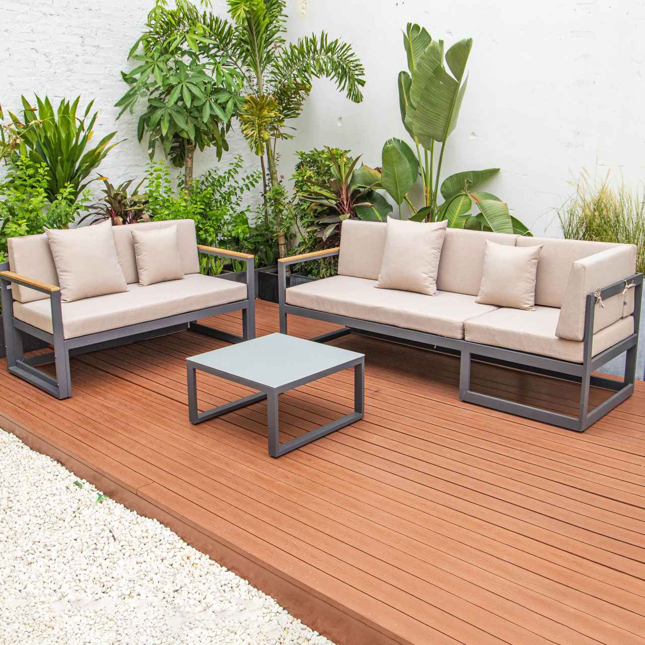 LeisureMod Chelsea Black Sectional With Adjustable Headrest & Coffee Table With Cushions | Outdoor Sofas, Loveseats & Sectionals | Modishstore