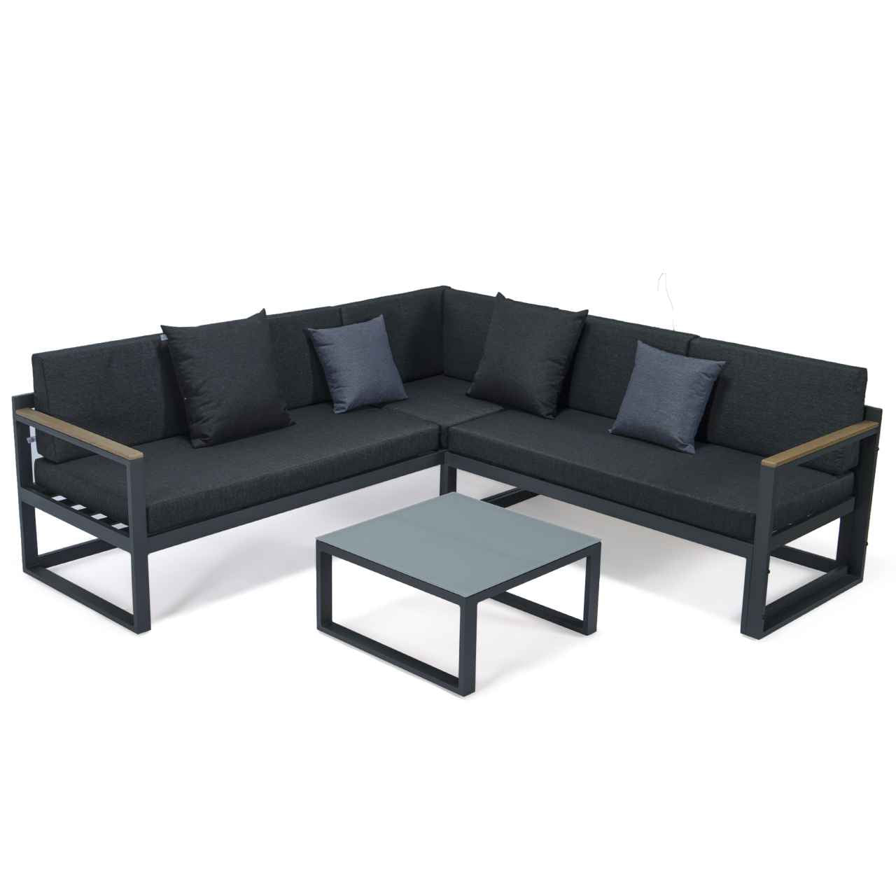 LeisureMod Chelsea Black Sectional With Adjustable Headrest & Coffee Table With Two Tone Cushions | Outdoor Sofas, Loveseats & Sectionals | Modishstore - 21