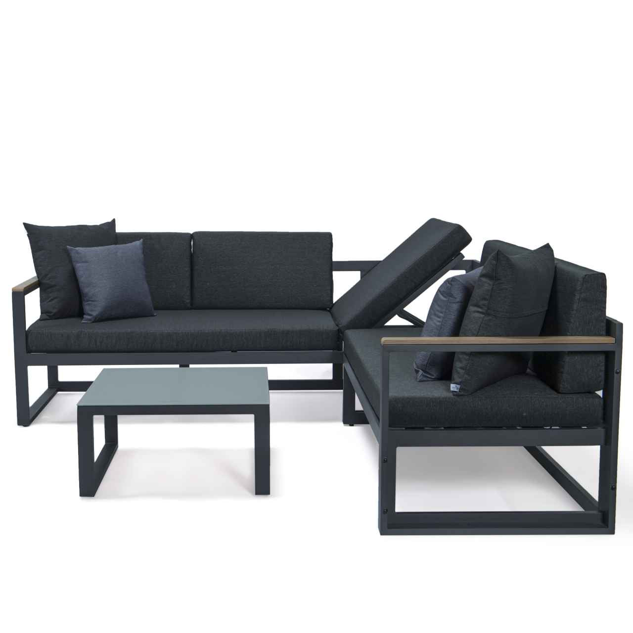 LeisureMod Chelsea Black Sectional With Adjustable Headrest & Coffee Table With Two Tone Cushions | Outdoor Sofas, Loveseats & Sectionals | Modishstore - 22