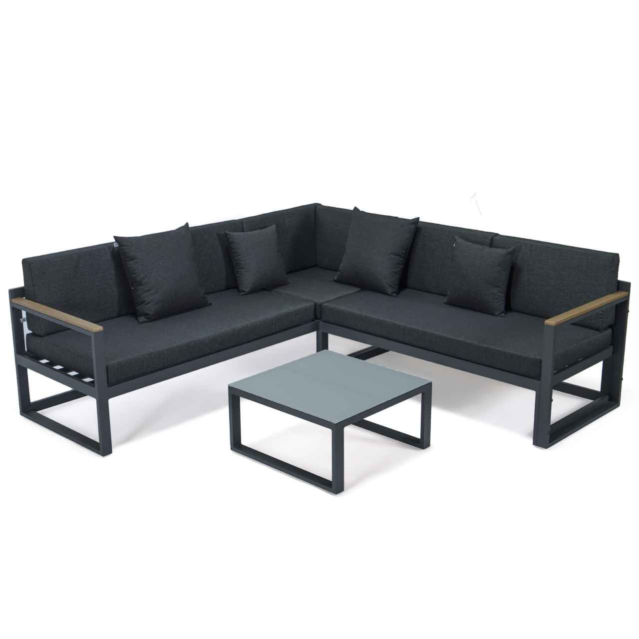LeisureMod Chelsea Black Sectional With Adjustable Headrest & Coffee Table With Cushions | Outdoor Sofas, Loveseats & Sectionals | Modishstore - 22