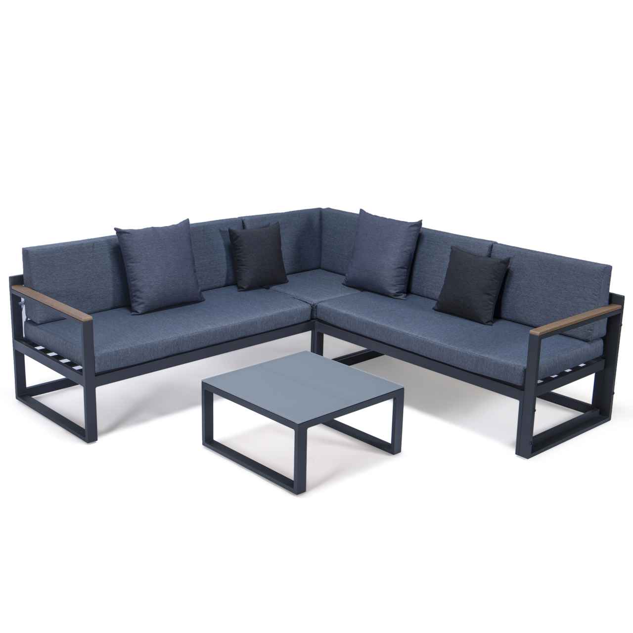 LeisureMod Chelsea Black Sectional With Adjustable Headrest & Coffee Table With Cushions | Outdoor Sofas, Loveseats & Sectionals | Modishstore - 46