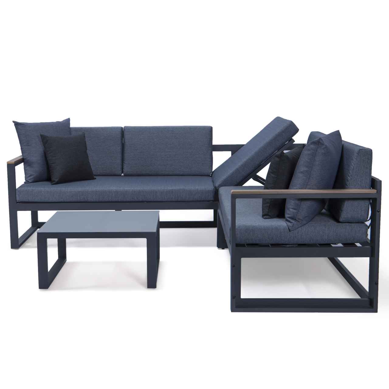 LeisureMod Chelsea Black Sectional With Adjustable Headrest & Coffee Table With Two Tone Cushions | Outdoor Sofas, Loveseats & Sectionals | Modishstore - 45
