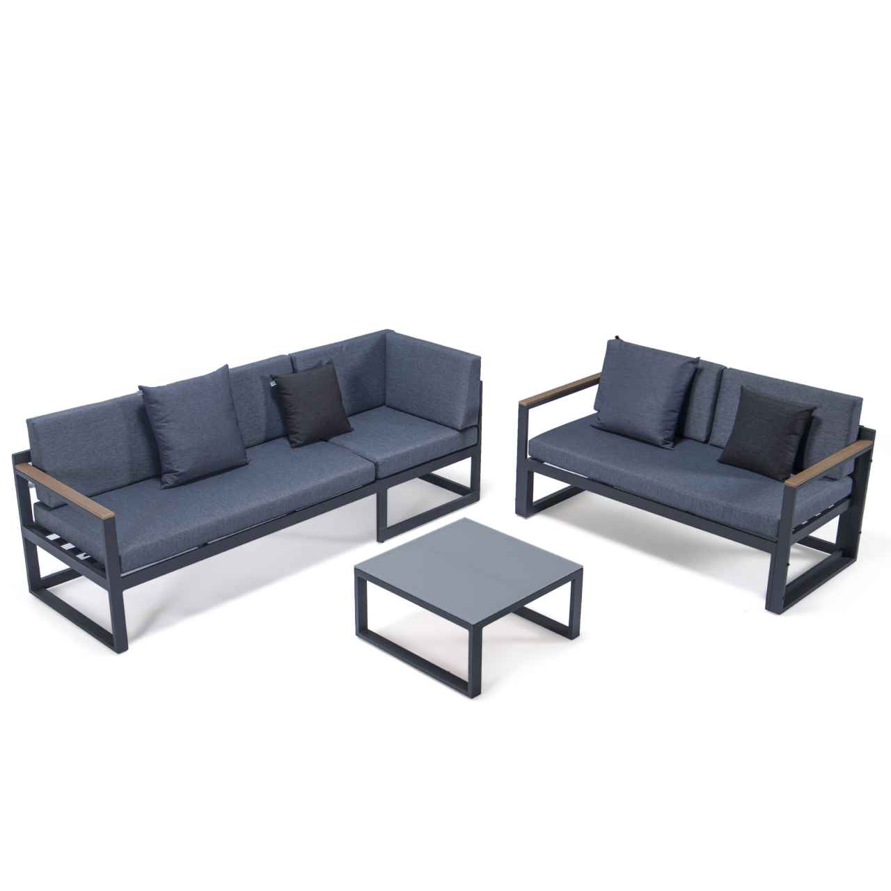 LeisureMod Chelsea Black Sectional With Adjustable Headrest & Coffee Table With Two Tone Cushions | Outdoor Sofas, Loveseats & Sectionals | Modishstore - 34