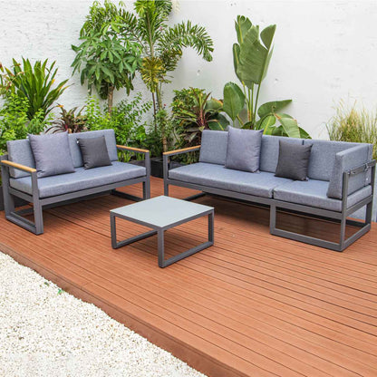 LeisureMod Chelsea Black Sectional With Adjustable Headrest & Coffee Table With Two Tone Cushions | Outdoor Sofas, Loveseats & Sectionals | Modishstore - 31