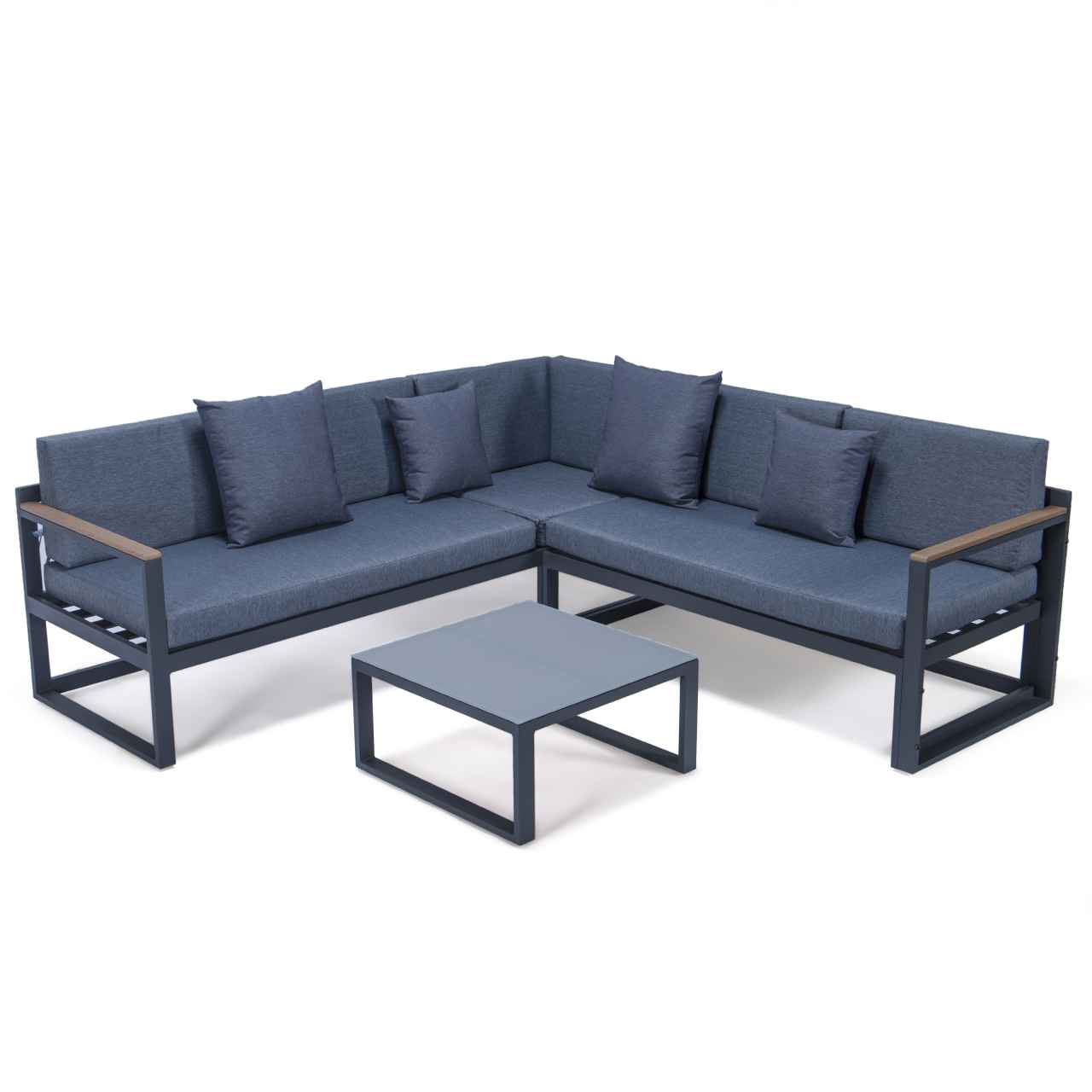 LeisureMod Chelsea Black Sectional With Adjustable Headrest & Coffee Table With Cushions | Outdoor Sofas, Loveseats & Sectionals | Modishstore - 45
