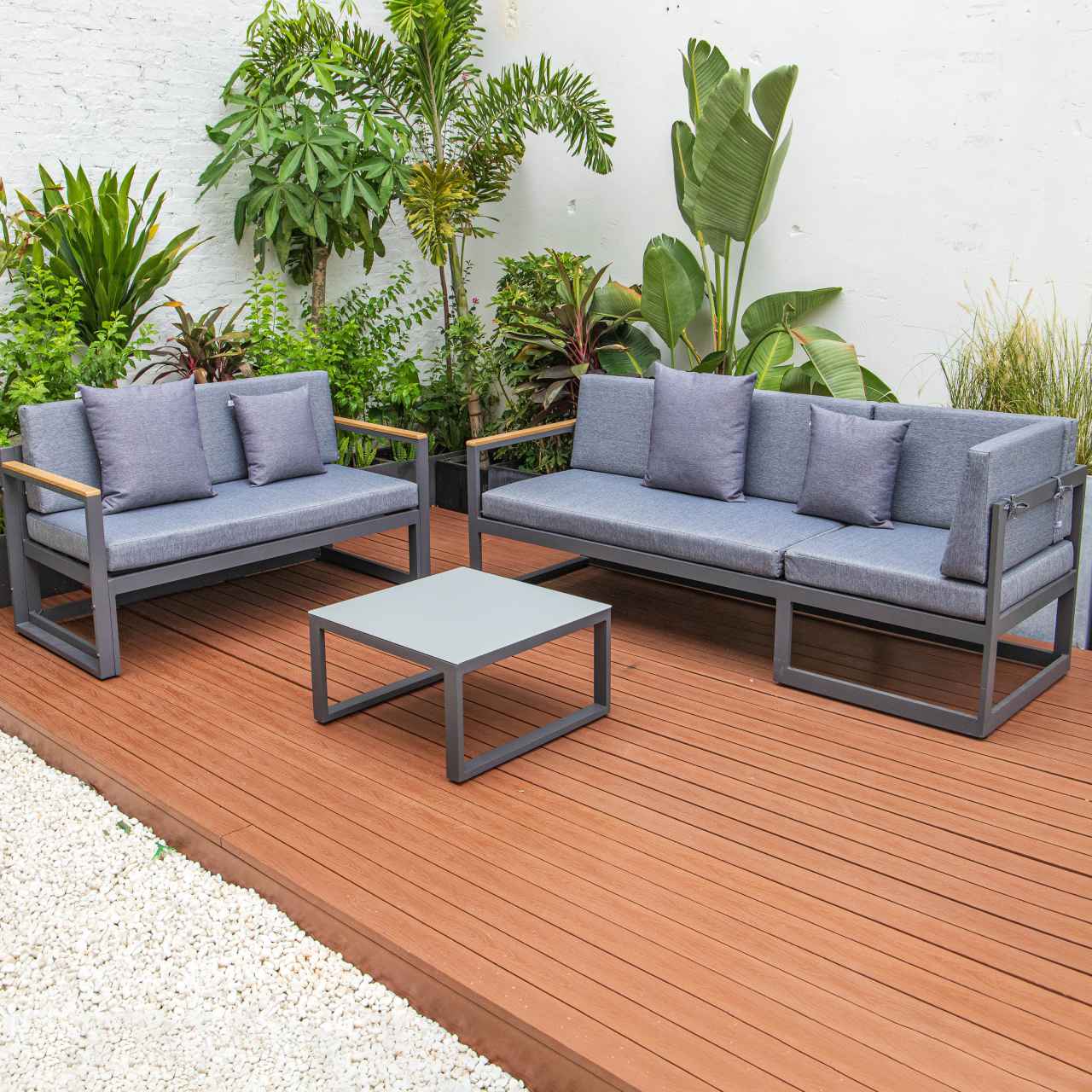 LeisureMod Chelsea Black Sectional With Adjustable Headrest & Coffee Table With Cushions | Outdoor Sofas, Loveseats & Sectionals | Modishstore - 32