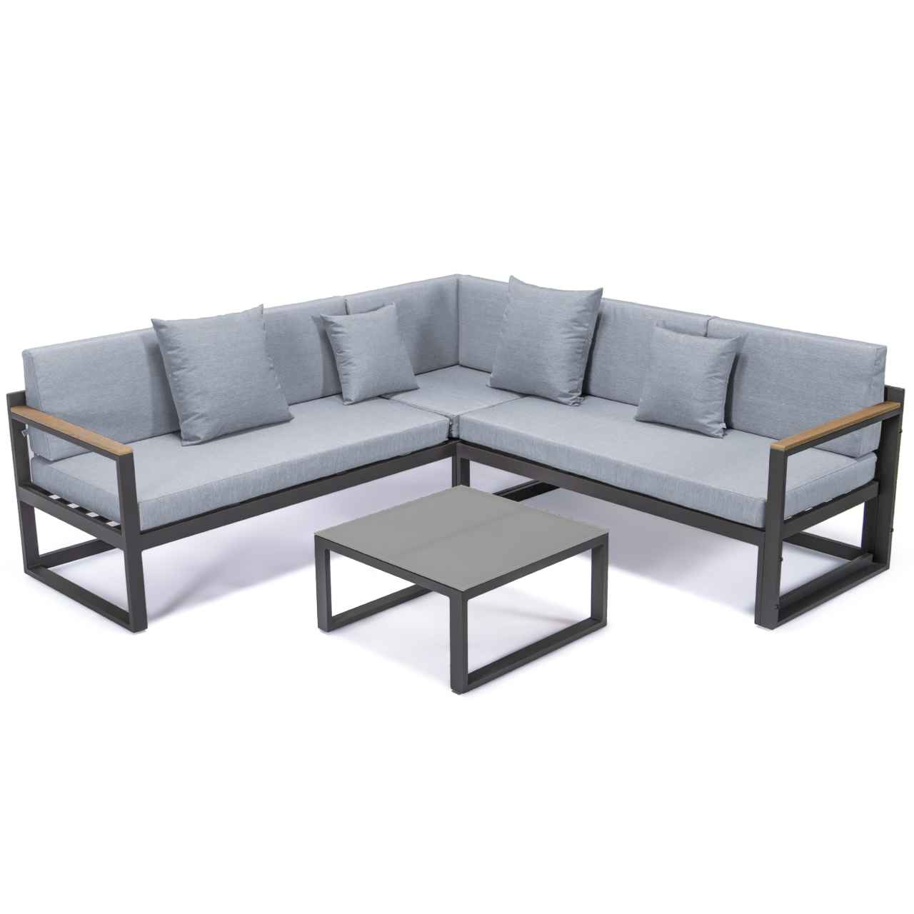 LeisureMod Chelsea Black Sectional With Adjustable Headrest & Coffee Table With Cushions | Outdoor Sofas, Loveseats & Sectionals | Modishstore - 62