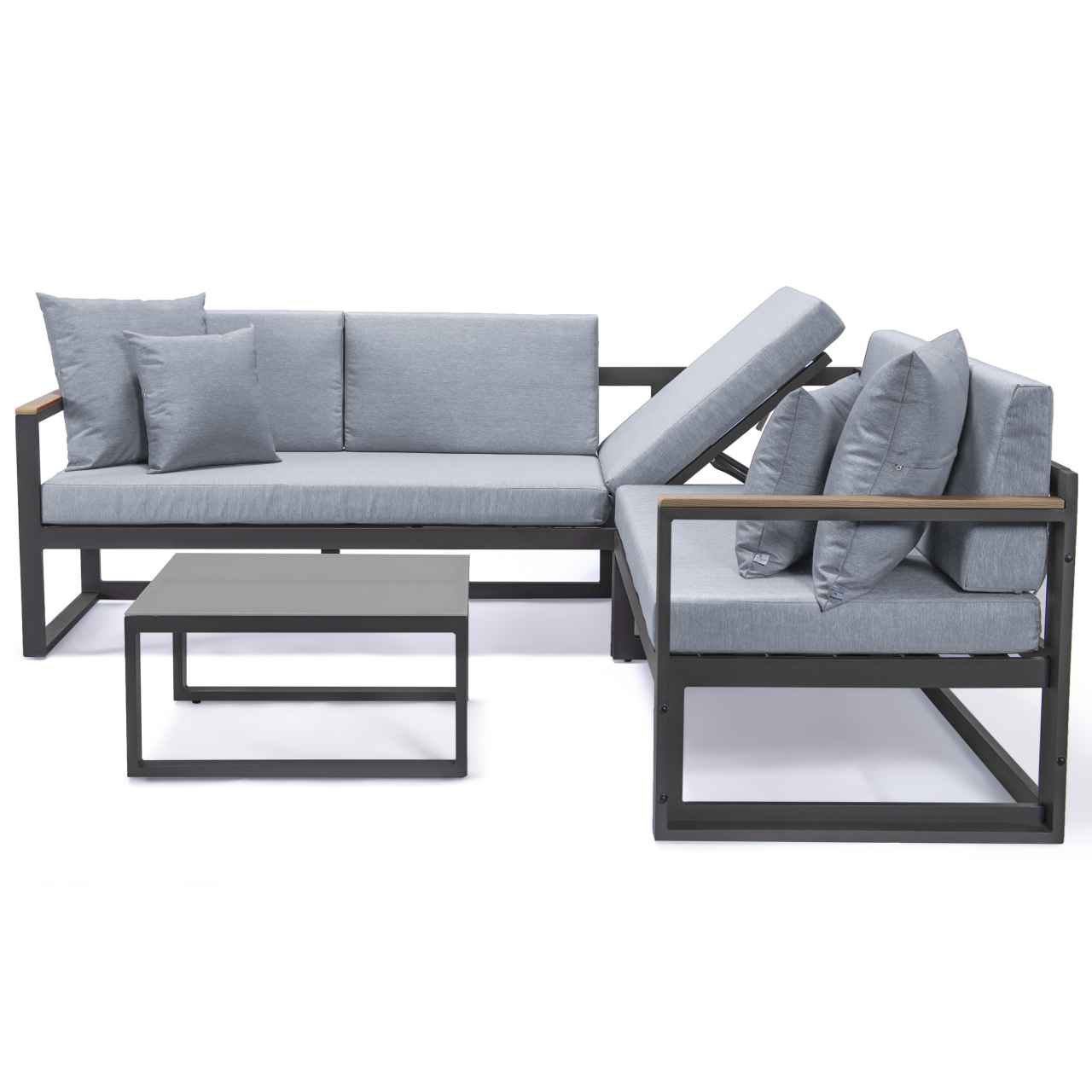 LeisureMod Chelsea Black Sectional With Adjustable Headrest & Coffee Table With Cushions | Outdoor Sofas, Loveseats & Sectionals | Modishstore - 61