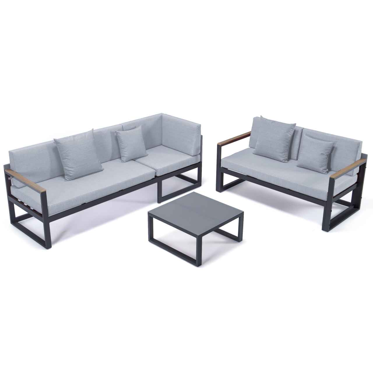 LeisureMod Chelsea Black Sectional With Adjustable Headrest & Coffee Table With Cushions | Outdoor Sofas, Loveseats & Sectionals | Modishstore - 51