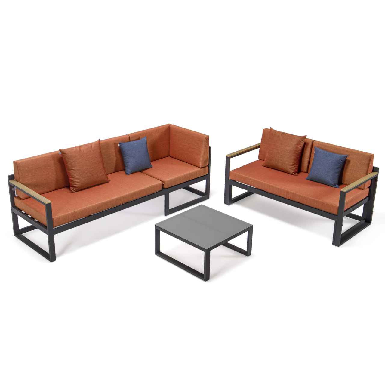 LeisureMod Chelsea Black Sectional With Adjustable Headrest & Coffee Table With Two Tone Cushions | Outdoor Sofas, Loveseats & Sectionals | Modishstore - 68