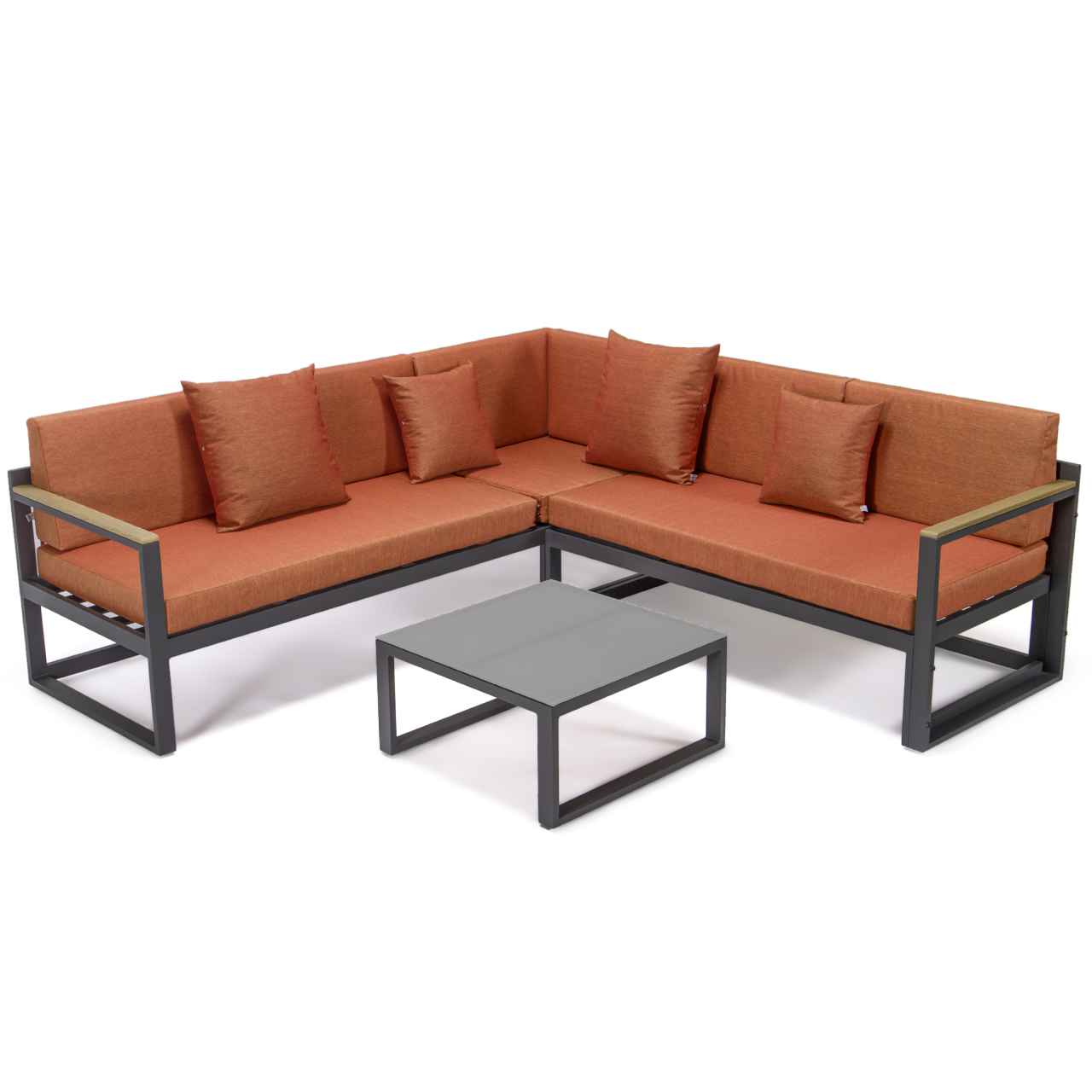 LeisureMod Chelsea Black Sectional With Adjustable Headrest & Coffee Table With Cushions | Outdoor Sofas, Loveseats & Sectionals | Modishstore - 77