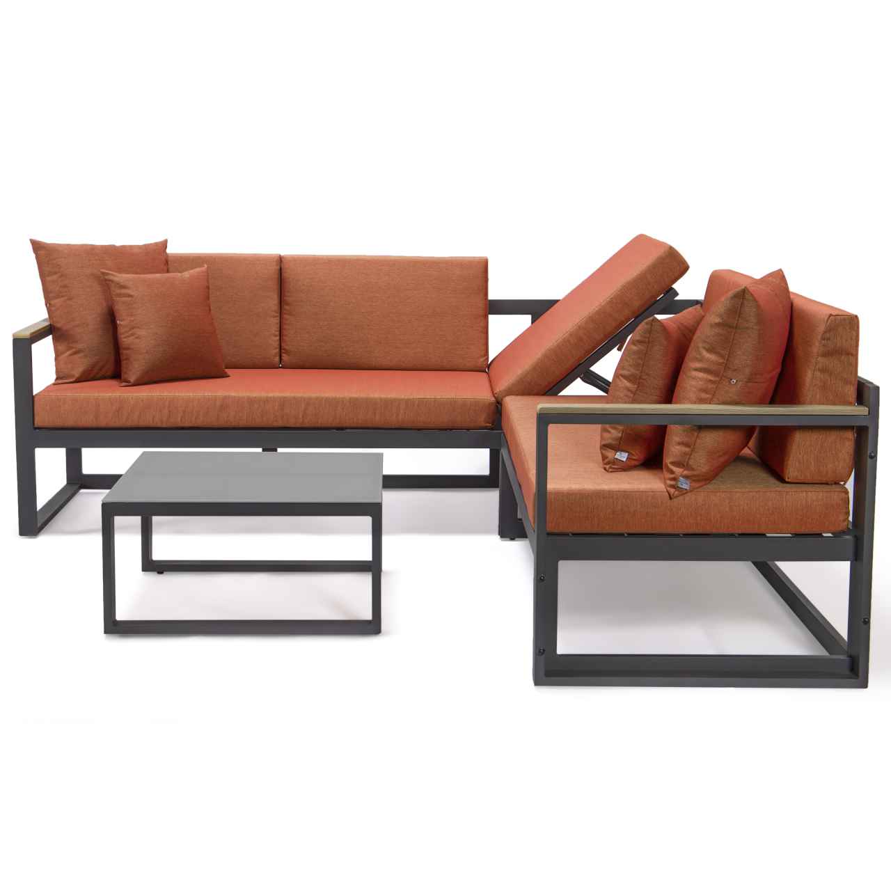 LeisureMod Chelsea Black Sectional With Adjustable Headrest & Coffee Table With Cushions | Outdoor Sofas, Loveseats & Sectionals | Modishstore - 76