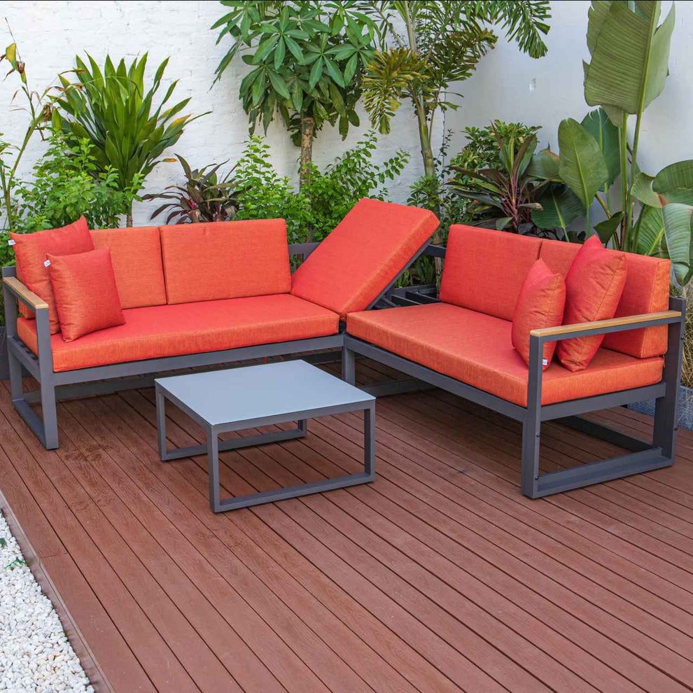 LeisureMod Chelsea Black Sectional With Adjustable Headrest & Coffee Table With Cushions | Outdoor Sofas, Loveseats & Sectionals | Modishstore - 65