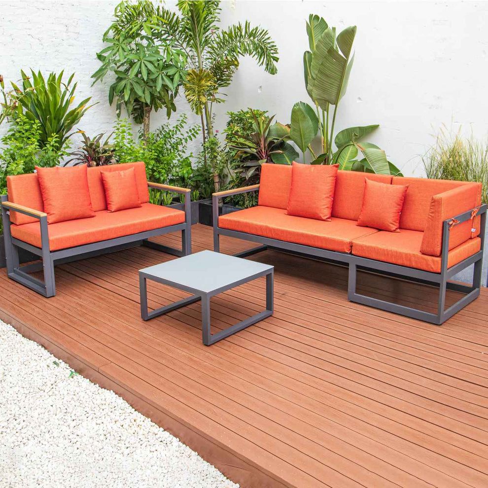 LeisureMod Chelsea Black Sectional With Adjustable Headrest & Coffee Table With Cushions | Outdoor Sofas, Loveseats & Sectionals | Modishstore - 63
