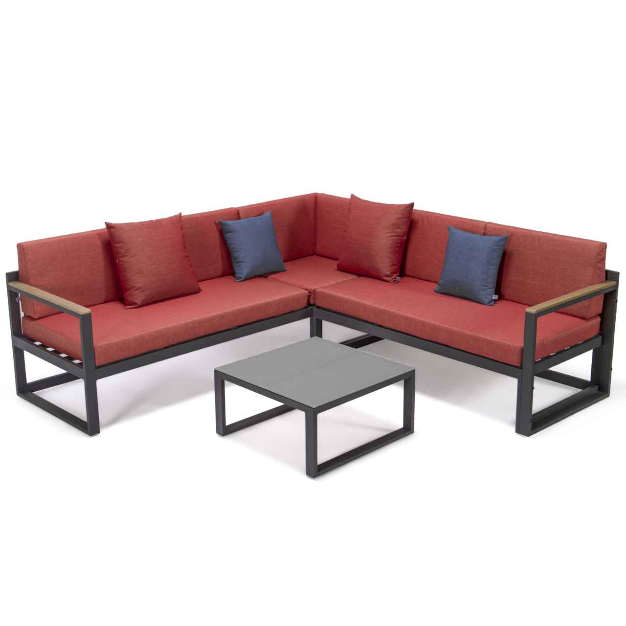 LeisureMod Chelsea Black Sectional With Adjustable Headrest & Coffee Table With Two Tone Cushions | Outdoor Sofas, Loveseats & Sectionals | Modishstore - 90