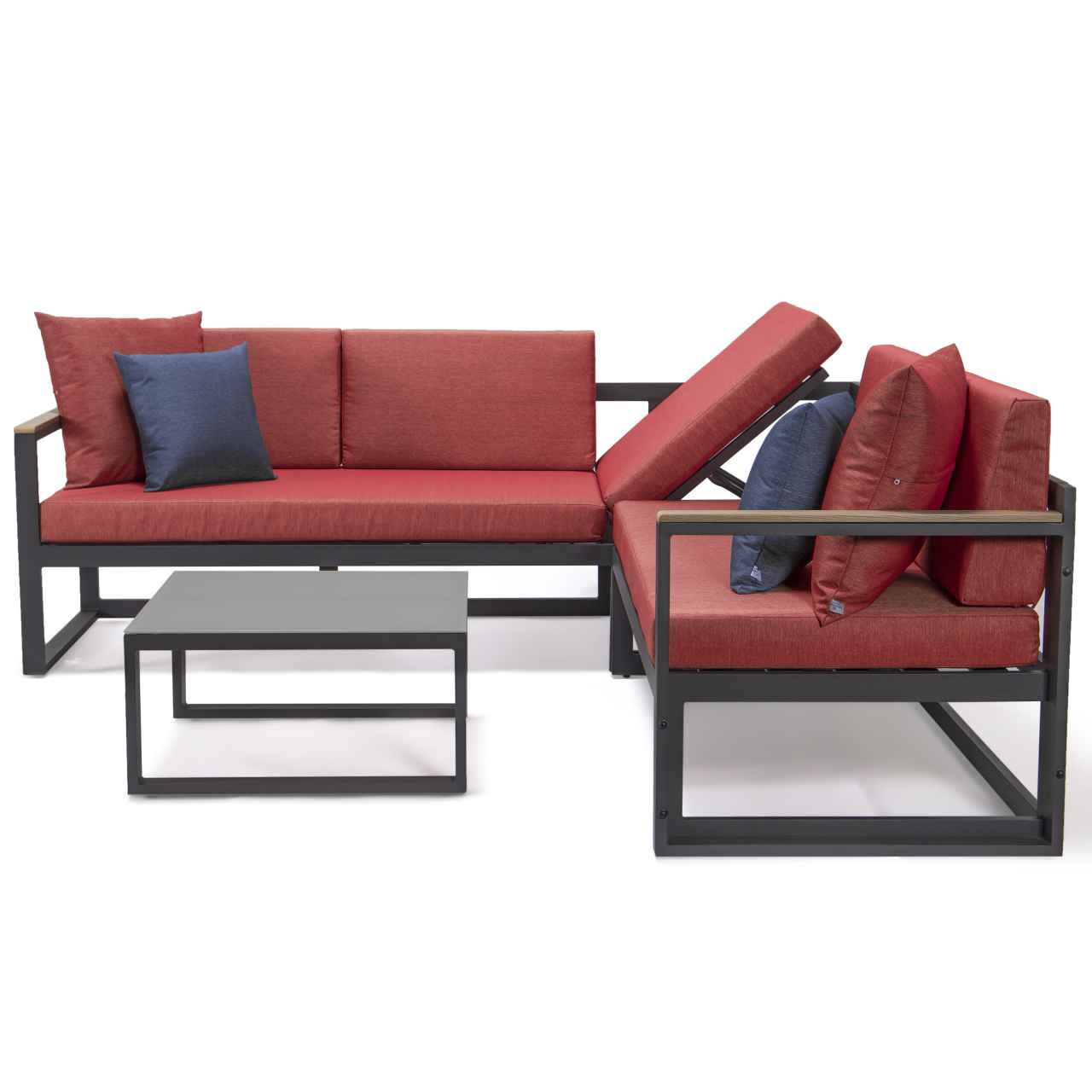 LeisureMod Chelsea Black Sectional With Adjustable Headrest & Coffee Table With Two Tone Cushions | Outdoor Sofas, Loveseats & Sectionals | Modishstore - 89