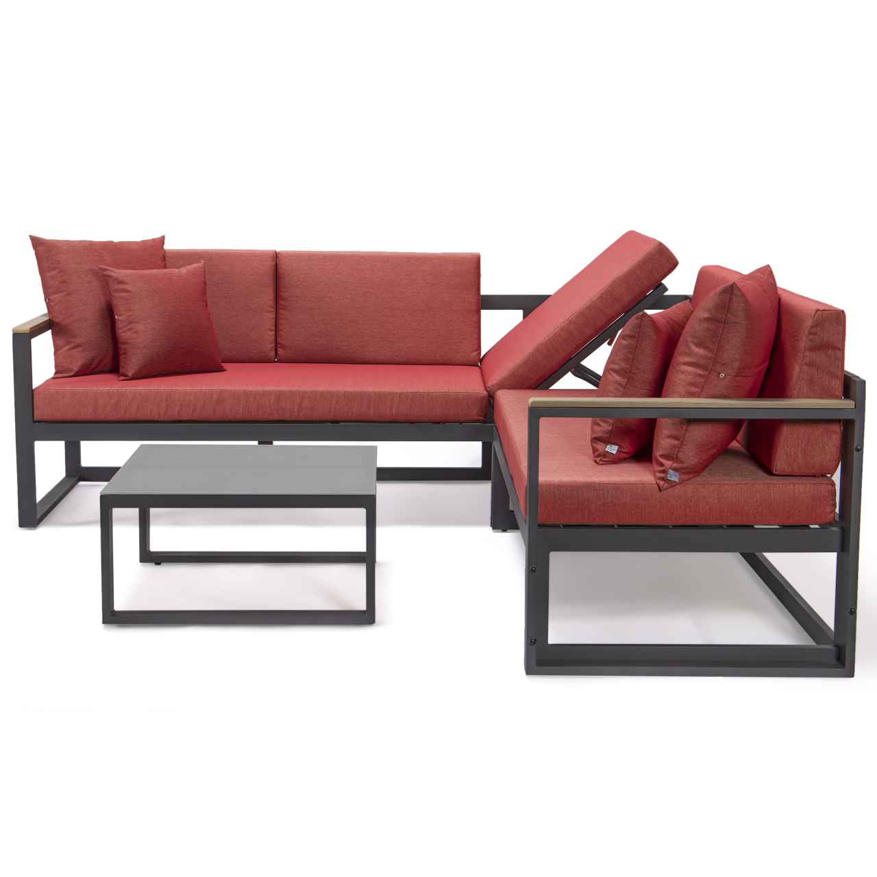 LeisureMod Chelsea Black Sectional With Adjustable Headrest & Coffee Table With Cushions | Outdoor Sofas, Loveseats & Sectionals | Modishstore - 91