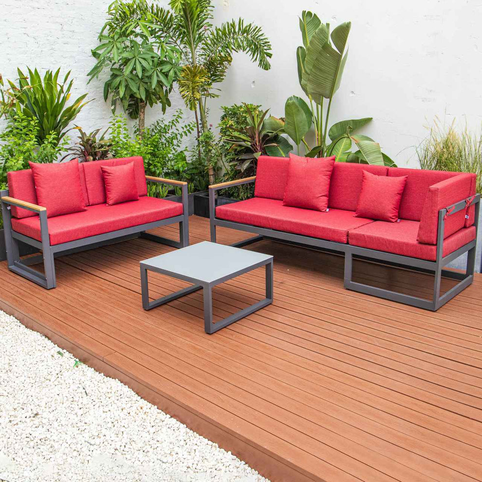 LeisureMod Chelsea Black Sectional With Adjustable Headrest & Coffee Table With Cushions | Outdoor Sofas, Loveseats & Sectionals | Modishstore - 78