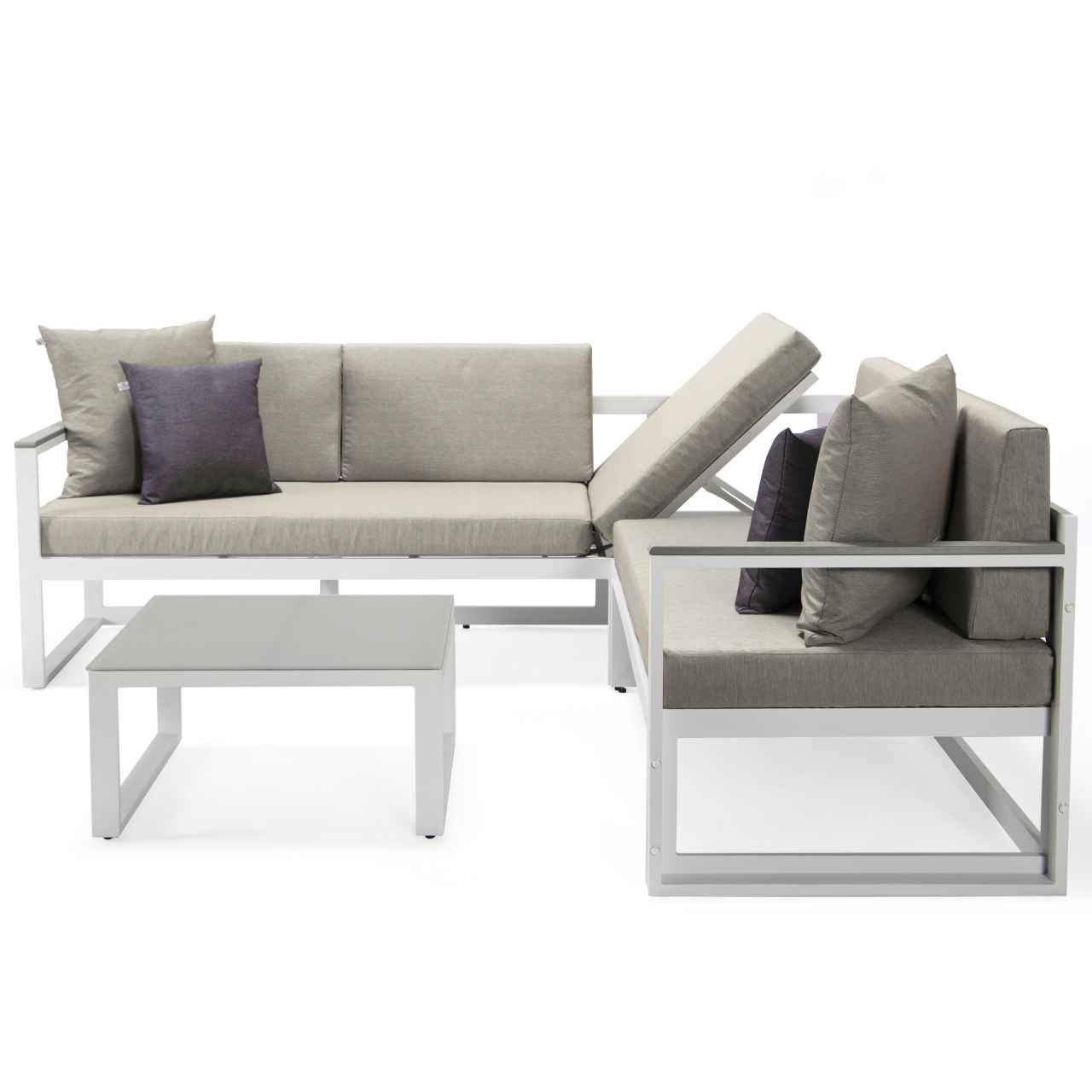 LeisureMod Chelsea White Sectional With Adjustable Headrest & Coffee Table With Two Tone Cushions | Outdoor Sofas, Loveseats & Sectionals | Modishstore - 6
