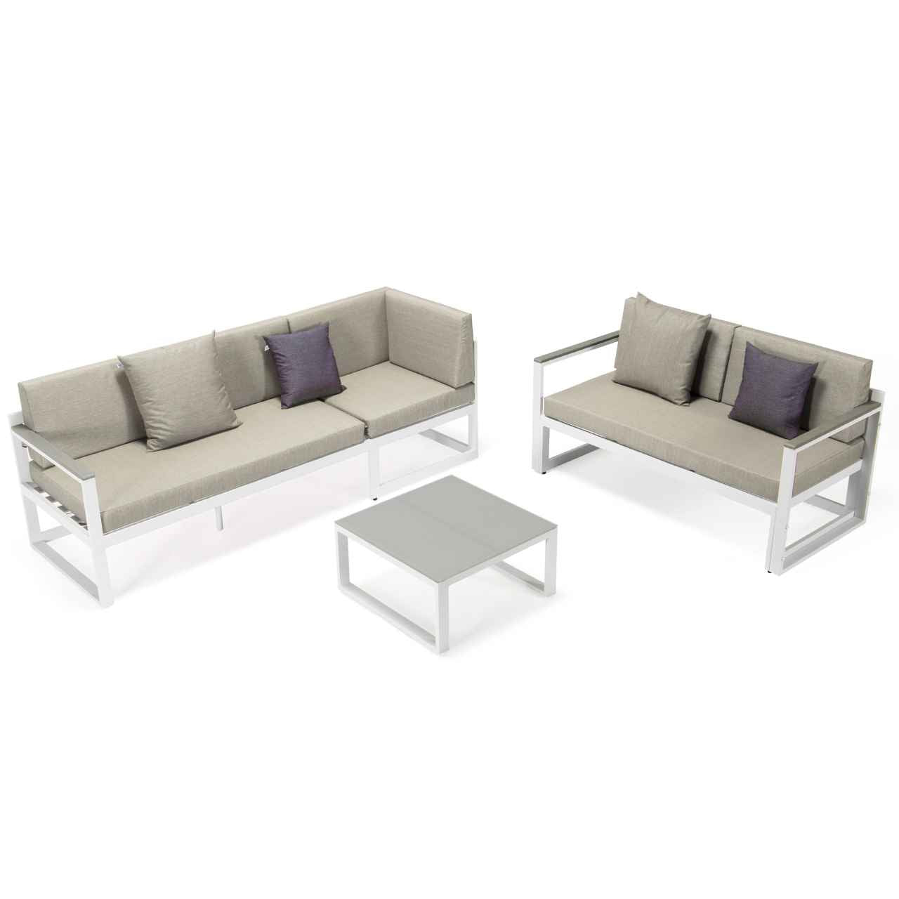 LeisureMod Chelsea White Sectional With Adjustable Headrest & Coffee Table With Two Tone Cushions | Outdoor Sofas, Loveseats & Sectionals | Modishstore - 4